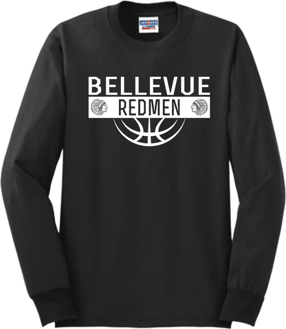 Bellevue Redmen Ball (all white) - Jerzees® - Adult Dri-Power® 50/50 Cotton/Poly Long Sleeve T-Shirt- 29LS