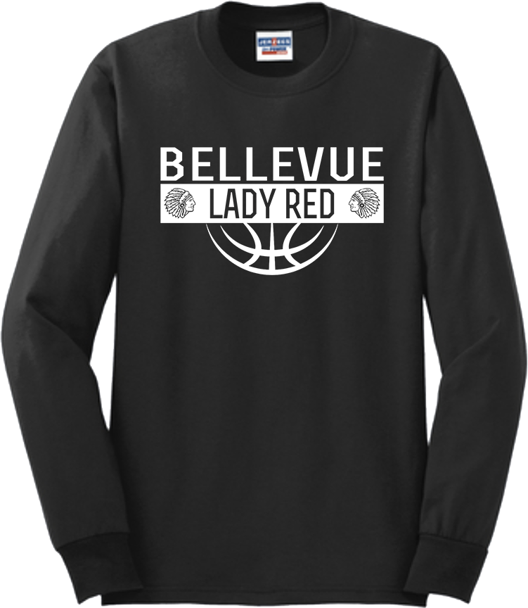 Bellevue Lady Red Ball (all white) - Jerzees® - Adult Dri-Power® 50/50 Cotton/Poly Long Sleeve T-Shirt- 29LS