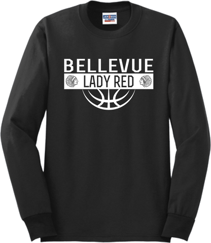 Bellevue Lady Red Ball (all white) - Jerzees® - Adult Dri-Power® 50/50 Cotton/Poly Long Sleeve T-Shirt- 29LS