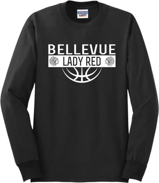 Bellevue Lady Red Ball (all white) - Jerzees® - Adult Dri-Power® 50/50 Cotton/Poly Long Sleeve T-Shirt- 29LS