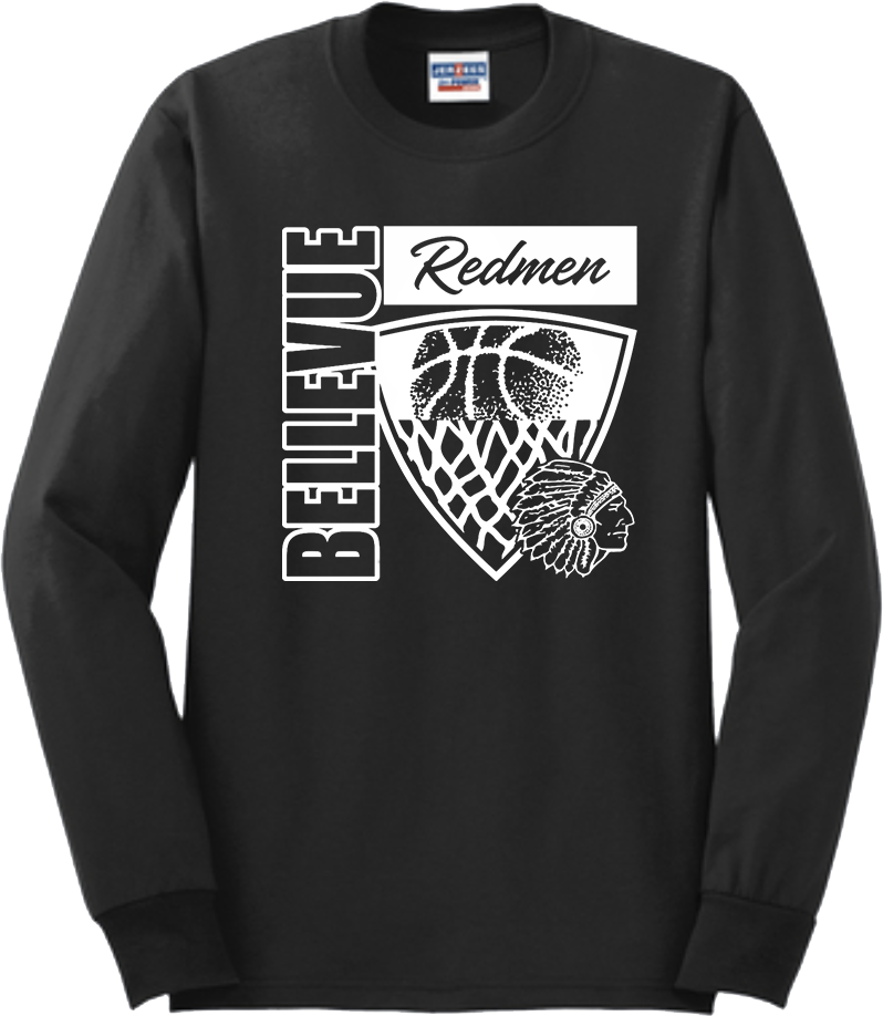 Bellevue Redmen Hoops Hero (all white) - Jerzees® - Adult Dri-Power® 50/50 Cotton/Poly Long Sleeve T-Shirt- 29LS