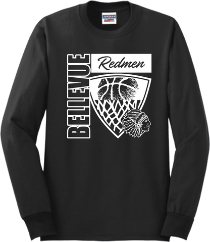 Bellevue Redmen Hoops Hero (all white) - Jerzees® - Adult Dri-Power® 50/50 Cotton/Poly Long Sleeve T-Shirt- 29LS