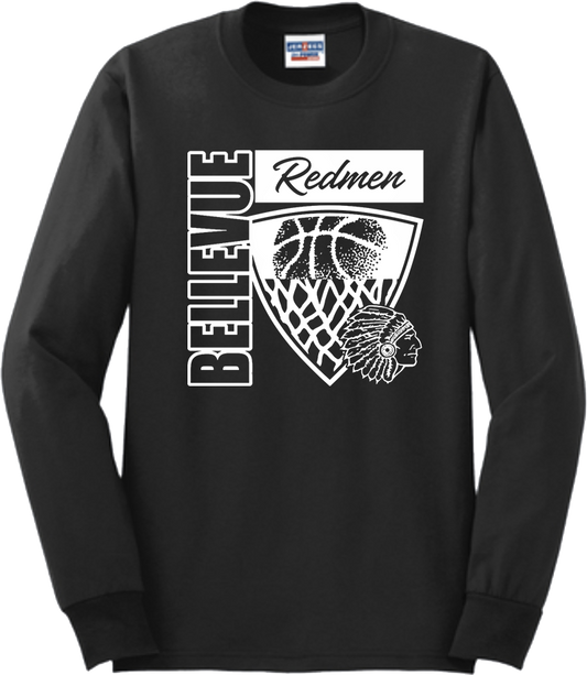 Bellevue Redmen Hoops Hero (all white) - Jerzees® - Adult Dri-Power® 50/50 Cotton/Poly Long Sleeve T-Shirt- 29LS