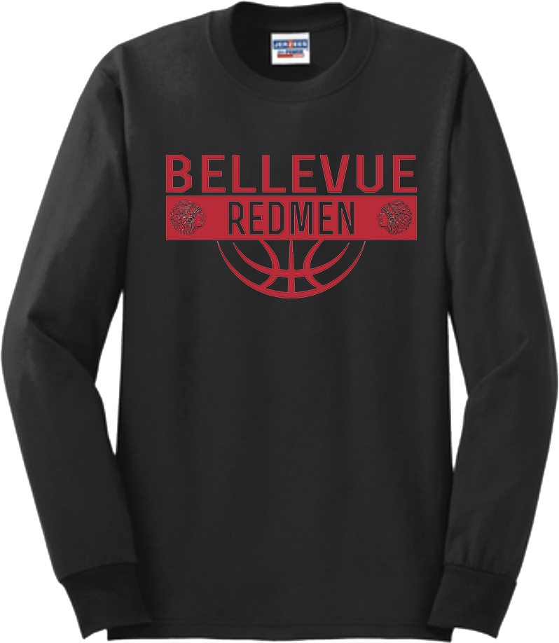 Bellevue Redmen Ball (red) - Jerzees® - Adult Dri-Power® 50/50 Cotton/Poly Long Sleeve T-Shirt- 29LS