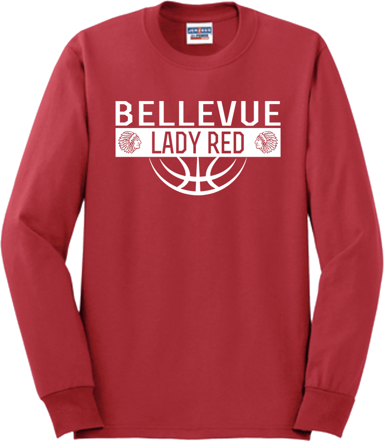 Bellevue Lady Red Ball (all white) - Jerzees® - Adult Dri-Power® 50/50 Cotton/Poly Long Sleeve T-Shirt- 29LS