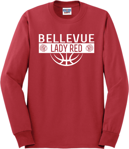 Bellevue Lady Red Ball (all white) - Jerzees® - Adult Dri-Power® 50/50 Cotton/Poly Long Sleeve T-Shirt- 29LS