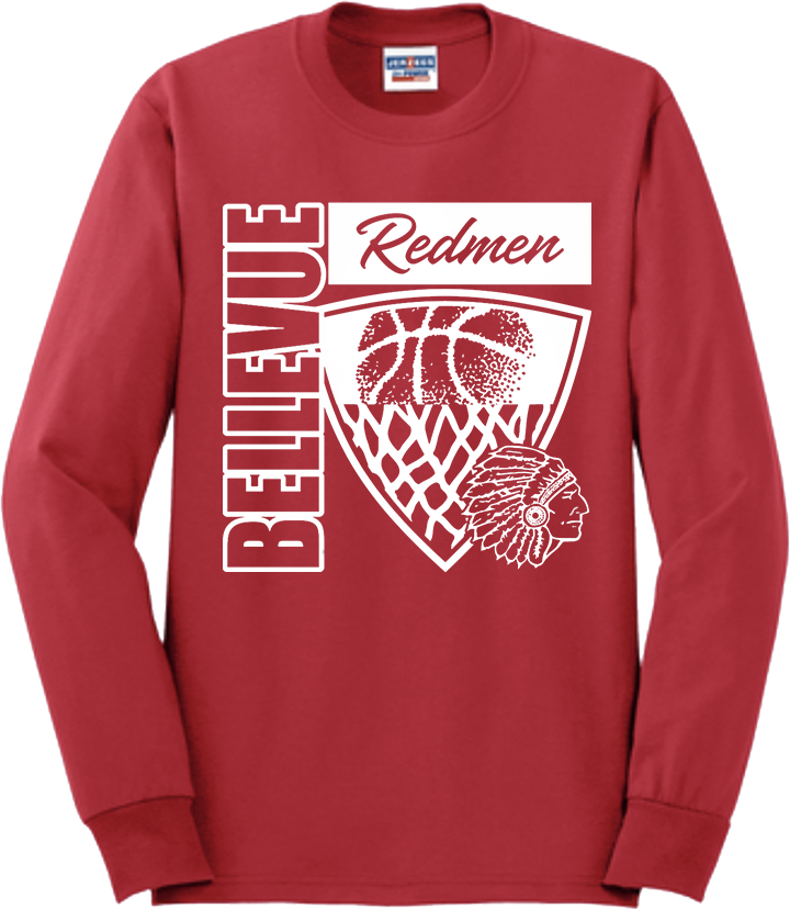 Bellevue Redmen Hoops Hero (all white) - Jerzees® - Adult Dri-Power® 50/50 Cotton/Poly Long Sleeve T-Shirt- 29LS