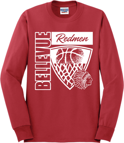 Bellevue Redmen Hoops Hero (all white) - Jerzees® - Adult Dri-Power® 50/50 Cotton/Poly Long Sleeve T-Shirt- 29LS