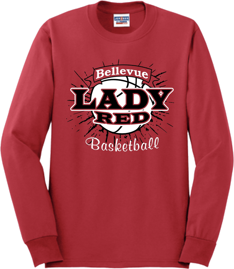 Bellevue Lady Red Basketball Banner - Jerzees® - Adult Dri-Power® 50/50 Cotton/Poly Long Sleeve T-Shirt- 29LS