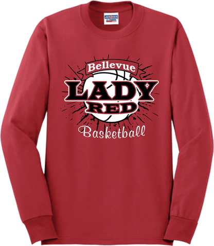 Bellevue Lady Red Basketball Banner - Jerzees® - Adult Dri-Power® 50/50 Cotton/Poly Long Sleeve T-Shirt- 29LS