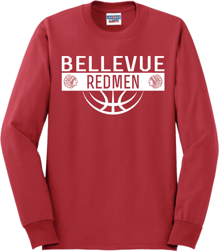 Bellevue Redmen Ball (all white) - Jerzees® - Adult Dri-Power® 50/50 Cotton/Poly Long Sleeve T-Shirt- 29LS