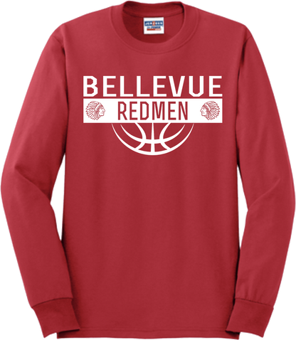 Bellevue Redmen Ball (all white) - Jerzees® - Adult Dri-Power® 50/50 Cotton/Poly Long Sleeve T-Shirt- 29LS