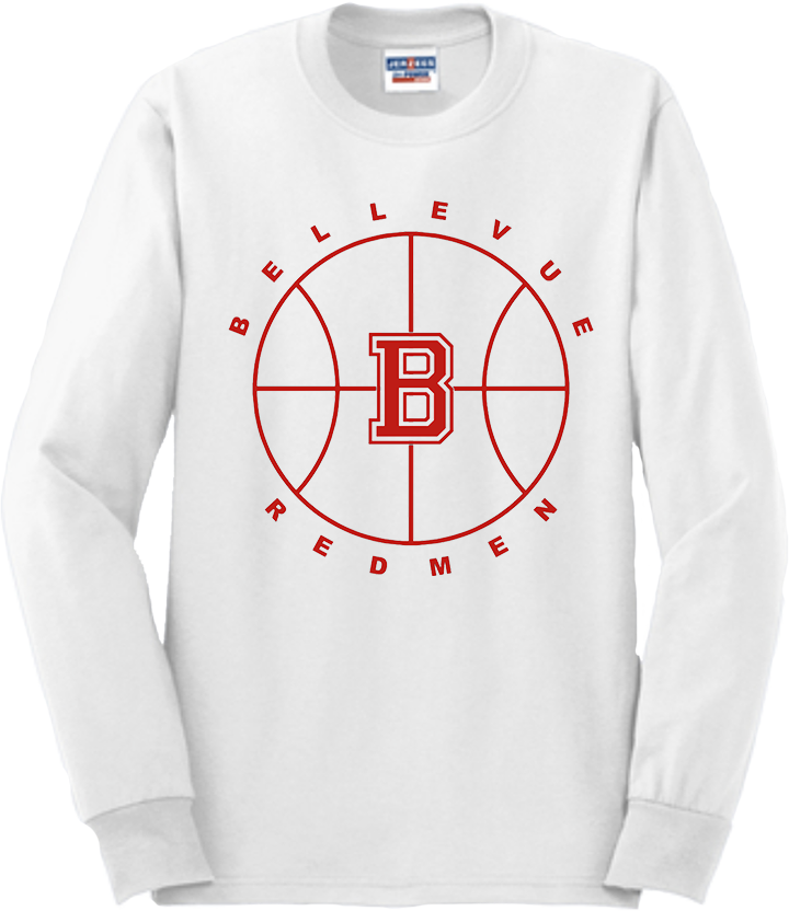 Bellevue Redmen B Ball (red) - Jerzees® - Adult Dri-Power® 50/50 Cotton/Poly Long Sleeve T-Shirt- 29LS