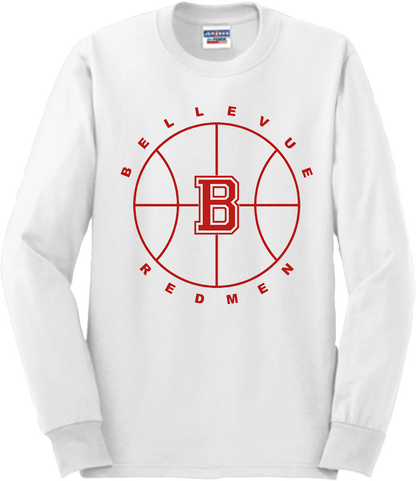 Bellevue Redmen B Ball (red) - Jerzees® - Adult Dri-Power® 50/50 Cotton/Poly Long Sleeve T-Shirt- 29LS