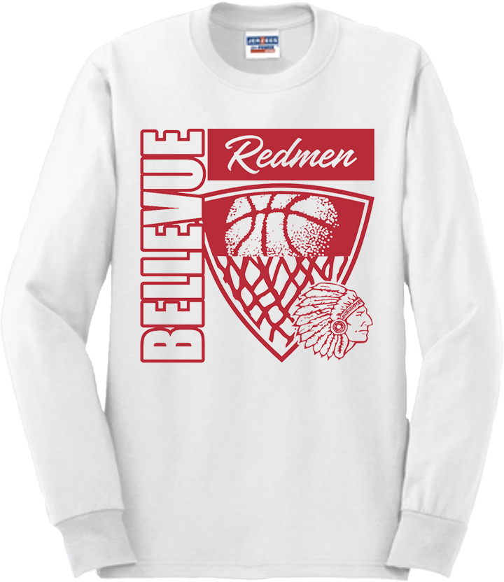 Bellevue Redmen Hoops Hero (red) - Jerzees® - Adult Dri-Power® 50/50 Cotton/Poly Long Sleeve T-Shirt- 29LS