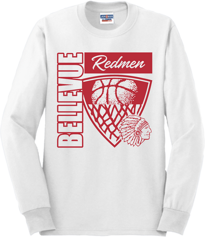 Bellevue Redmen Hoops Hero (red) - Jerzees® - Adult Dri-Power® 50/50 Cotton/Poly Long Sleeve T-Shirt- 29LS