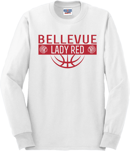 Bellevue Lady Red Ball (red) - Jerzees® - Adult Dri-Power® 50/50 Cotton/Poly Long Sleeve T-Shirt- 29LS