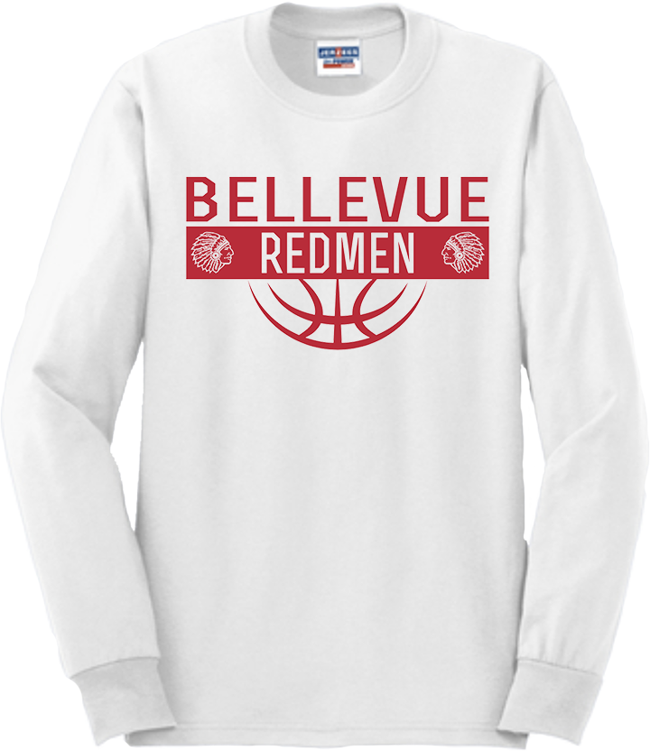 Bellevue Redmen Ball (red) - Jerzees® - Adult Dri-Power® 50/50 Cotton/Poly Long Sleeve T-Shirt- 29LS