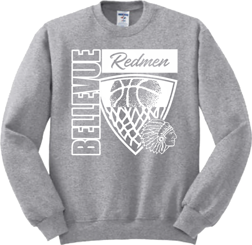 Bellevue Redmen Hoops Hero (all white) - Jerzees® - Adult NuBlend® Crewneck Sweatshirt - 562M