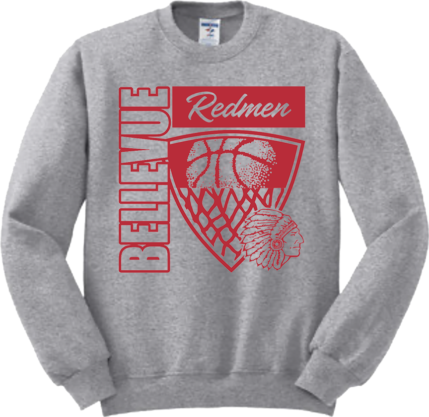 Bellevue Redmen Hoops Hero (red) - Jerzees® - Adult NuBlend® Crewneck Sweatshirt - 562M