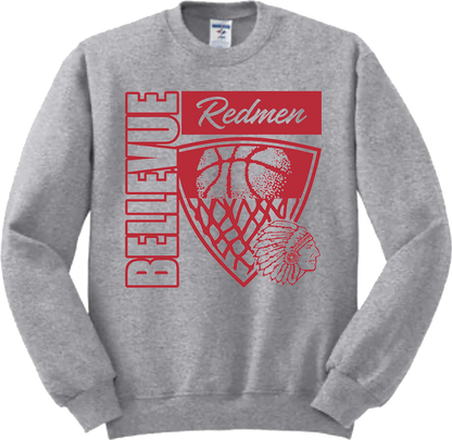 Bellevue Redmen Hoops Hero (red) - Jerzees® - Adult NuBlend® Crewneck Sweatshirt - 562M