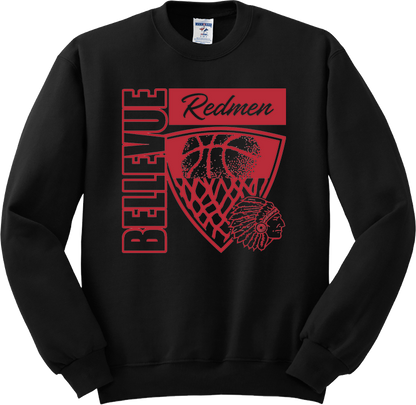 Bellevue Redmen Hoops Hero (red) - Jerzees® - Adult NuBlend® Crewneck Sweatshirt - 562M