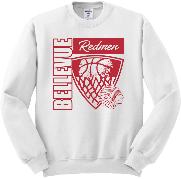 Bellevue Redmen Hoops Hero (red) - Jerzees® - Adult NuBlend® Crewneck Sweatshirt - 562M