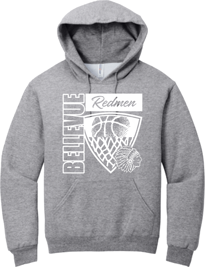 Bellevue Redmen Hoops Hero (all white) - Jerzees® - Youth NuBlend® Pullover Hooded Sweatshirt- 996Y