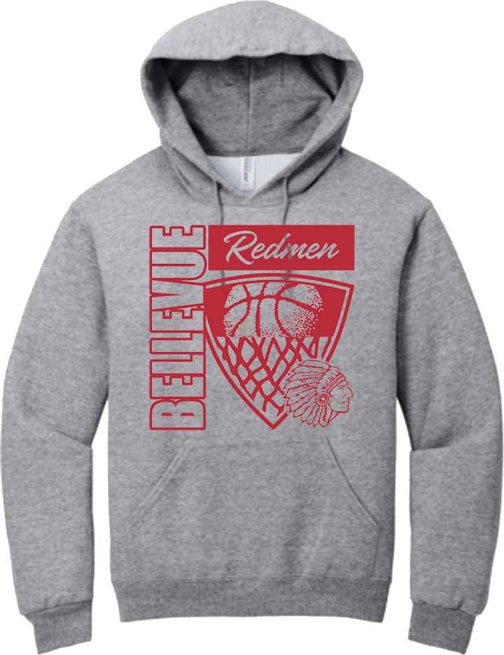 Bellevue Redmen Hoops Hero (red) - Jerzees® - Youth NuBlend® Pullover Hooded Sweatshirt- 996Y