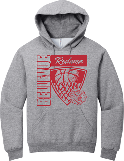 Bellevue Redmen Hoops Hero (red) - Jerzees® - Youth NuBlend® Pullover Hooded Sweatshirt- 996Y