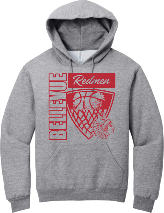 Bellevue Redmen Hoops Hero (red) - Jerzees® - Youth NuBlend® Pullover Hooded Sweatshirt- 996Y