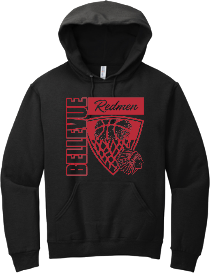 Bellevue Redmen Hoops Hero (red) - Jerzees® - Youth NuBlend® Pullover Hooded Sweatshirt- 996Y