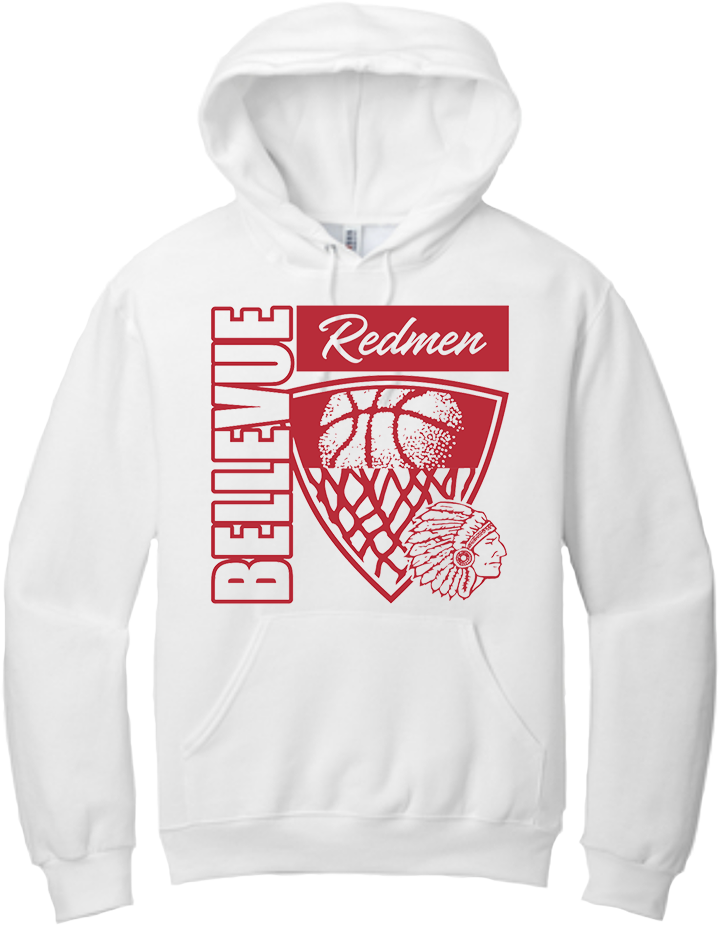 Bellevue Redmen Hoops Hero (red) - Jerzees® - Adult NuBlend® Pullover Hooded Sweatshirt - 996M