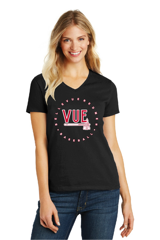 District® Vue Women's Black Perfect Blend® CVC V-Neck Tee DM1190L