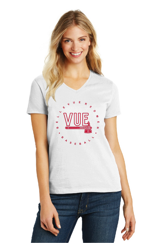 District® Vue Women's White Perfect Blend® CVC V-Neck Tee DM1190L