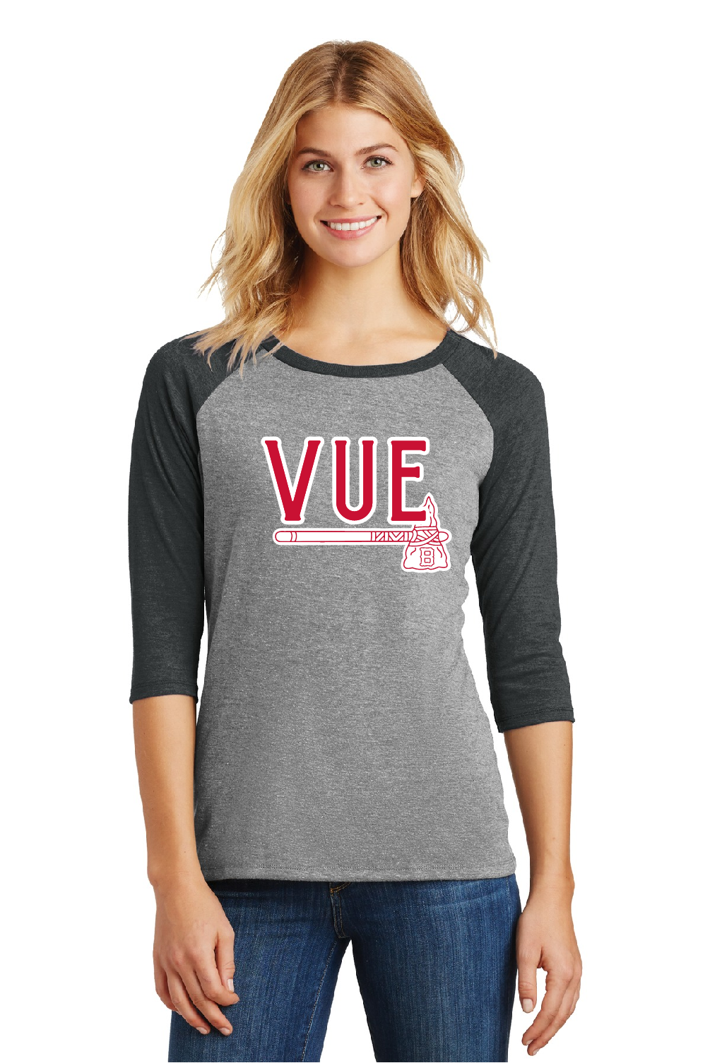 District® Vue Black Frost & Grey Frost Women's Perfect Tri® 3/4-Sleeve Raglan DM136L