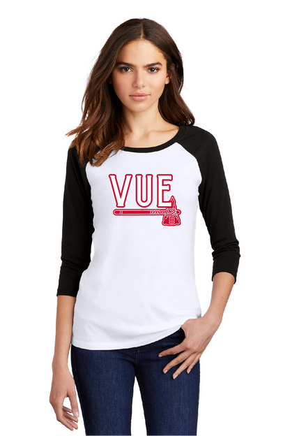 District® Vue Black & White Women's Perfect Tri® 3/4-Sleeve Raglan DM136L