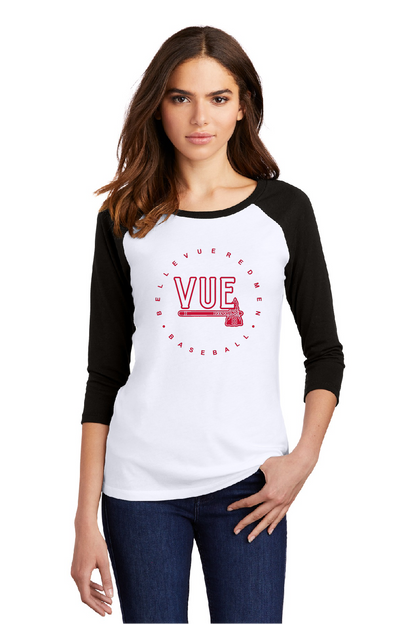 District® Vue Black & White Women's Perfect Tri® 3/4-Sleeve Raglan DM136L