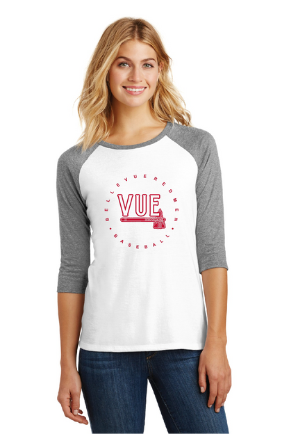 District® Vue Grey & White Women's Perfect Tri® 3/4-Sleeve Raglan DM136L