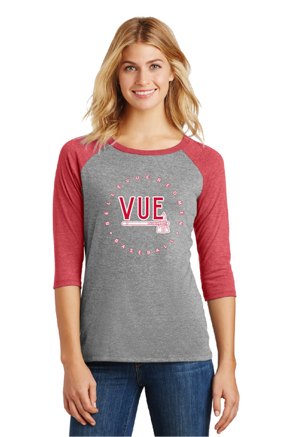 District® Vue Red & Grey Women's Perfect Tri® 3/4-Sleeve Raglan DM136L