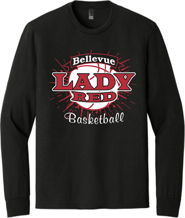 Bellevue Lady Red Basketball Banner (red) - District® Youth Perfect Tri® Long Sleeve Tee - DT132Y