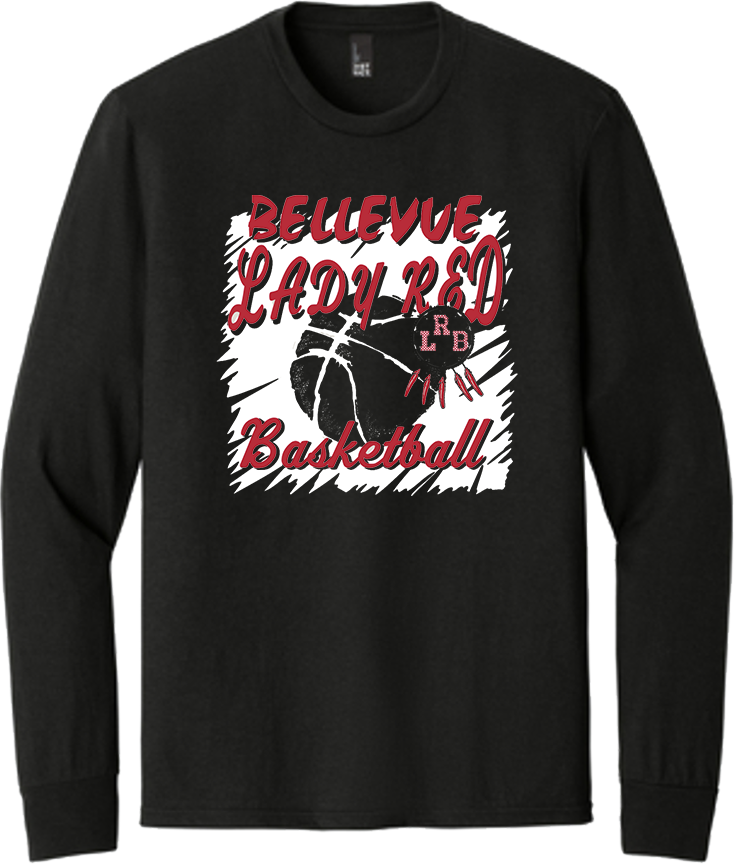 Bellevue Lady Red Basketball Cut Out - District® Youth Perfect Tri® Long Sleeve Tee - DT132Y