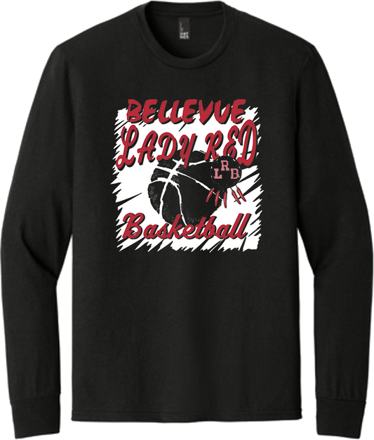 Bellevue Lady Red Basketball Cut Out - District® Youth Perfect Tri® Long Sleeve Tee - DT132Y