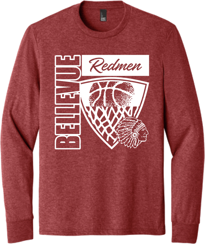 Bellevue Redmen Hoops Hero (all white) - District® Youth Perfect Tri® Long Sleeve Tee - DT132Y