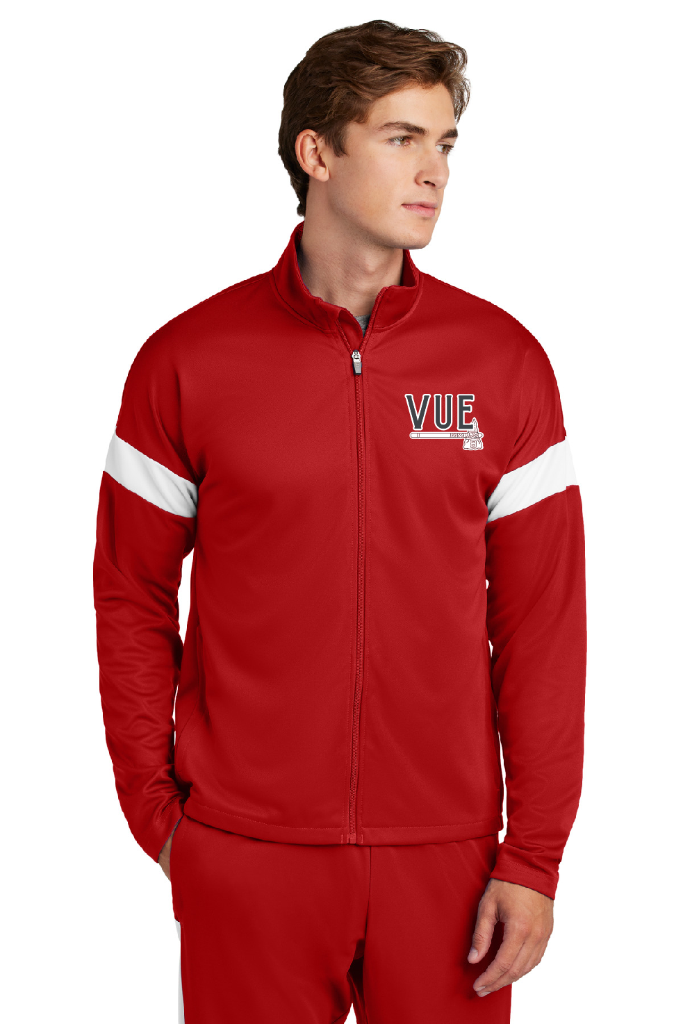 Sport-Tek® Vue Red & White Men's Travel Full-Zip Jacket ST800