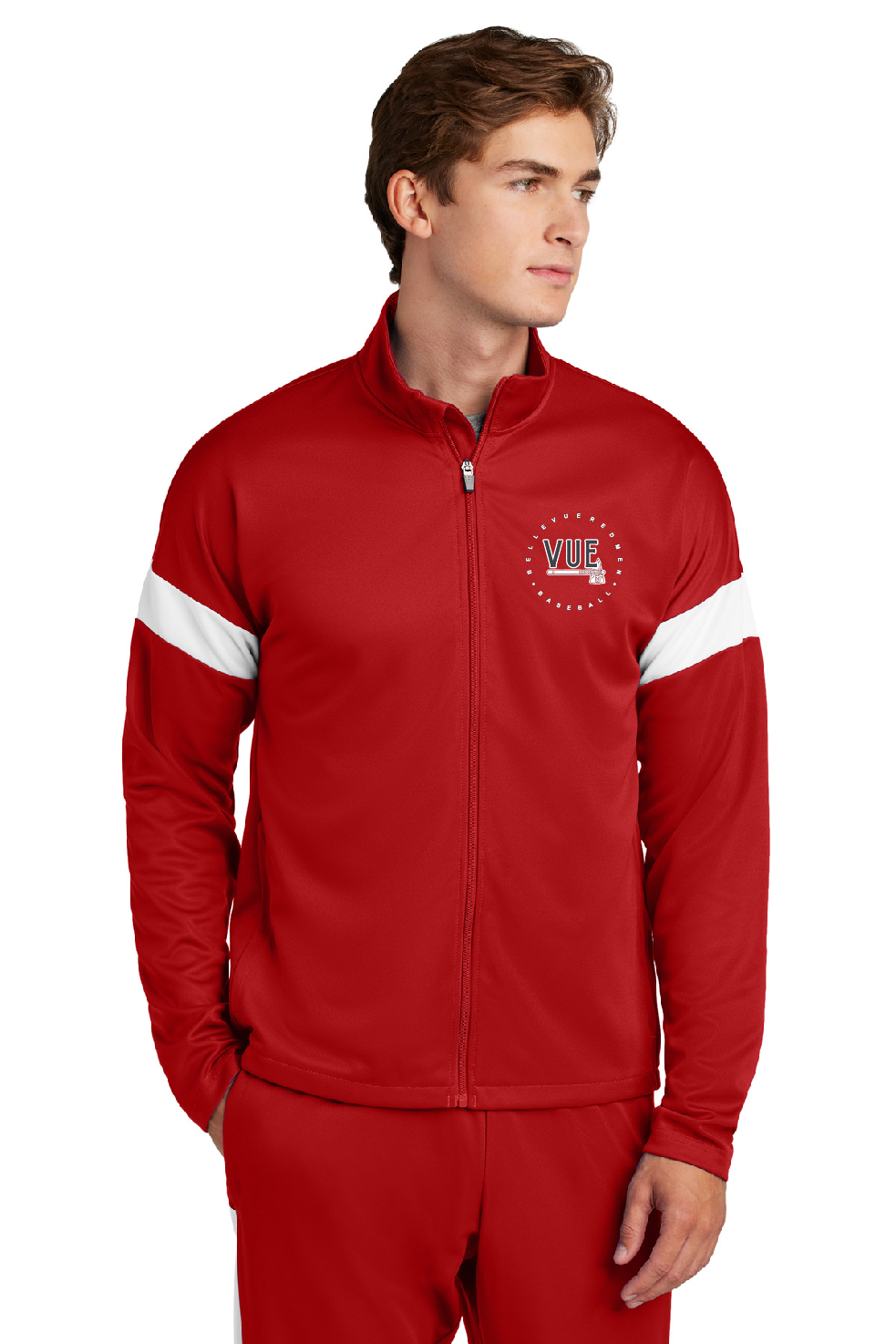 Sport-Tek® Vue Red & White Men's Travel Full-Zip Jacket ST800