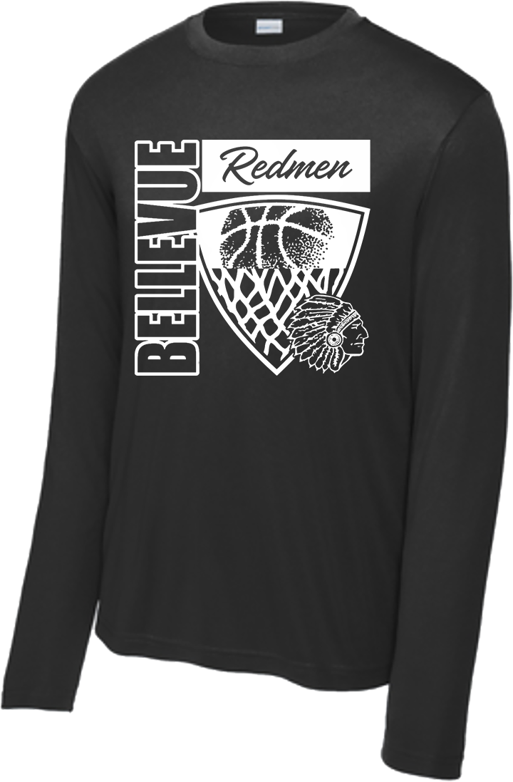 Bellevue Redmen Hoops Hero (all white) - Sport-Tek® Long Sleeve PosiCharge® Competitor™ Tee - ST350LS / YST350LS