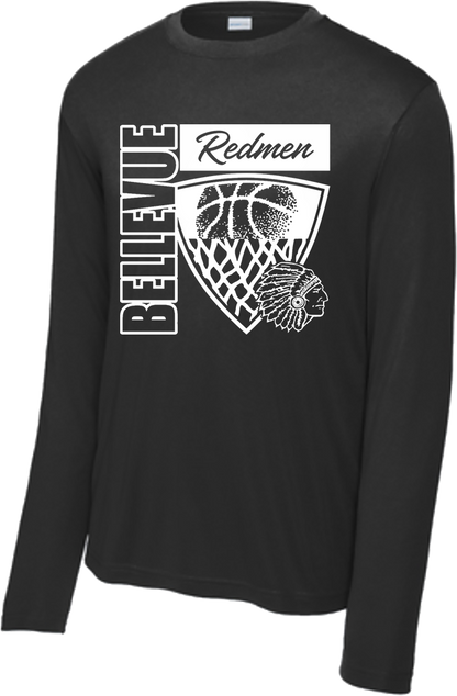 Bellevue Redmen Hoops Hero (all white) - Sport-Tek® Long Sleeve PosiCharge® Competitor™ Tee - ST350LS / YST350LS