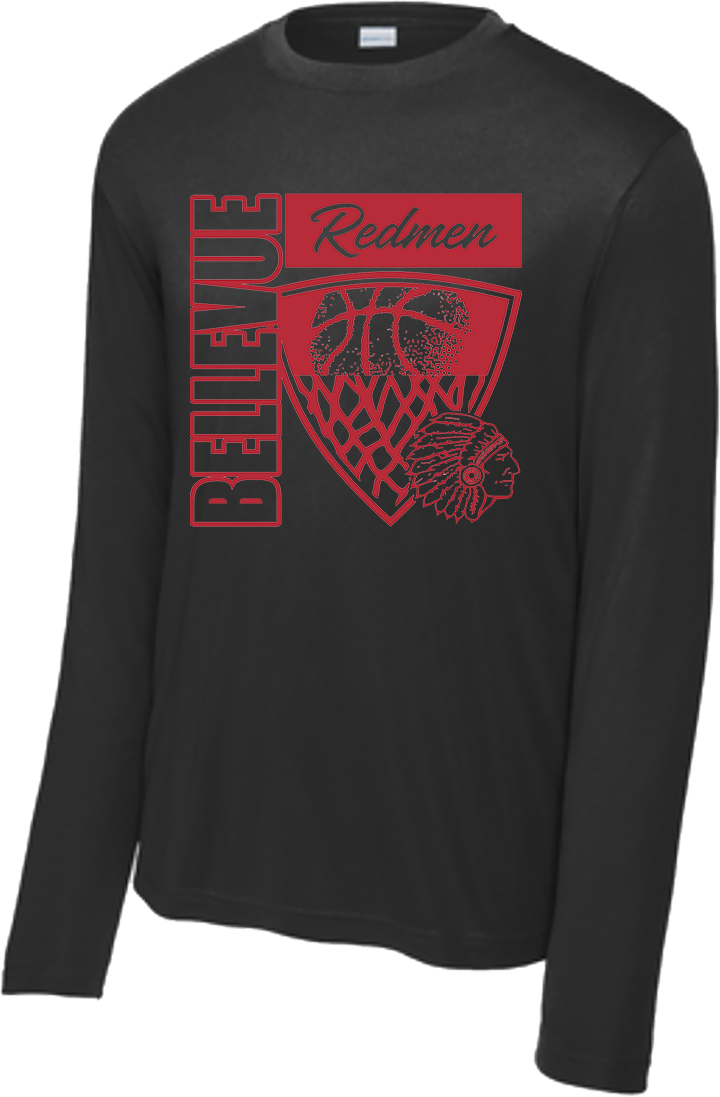 Bellevue Redmen Hoops Hero (red) - Sport-Tek® Long Sleeve PosiCharge® Competitor™ Tee - ST350LS / YST350LS