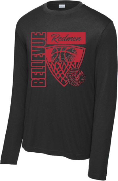 Bellevue Redmen Hoops Hero (red) - Sport-Tek® Long Sleeve PosiCharge® Competitor™ Tee - ST350LS / YST350LS